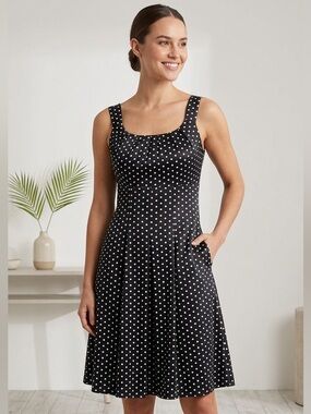 GEORGE black & white silky A-line polka dot sleeveless slip on dress Size Medium